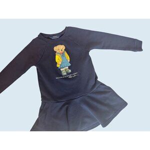 POLO Ralph Lauren Girls Kids Navy Polo Bear Sweatshirt Dress Size 5